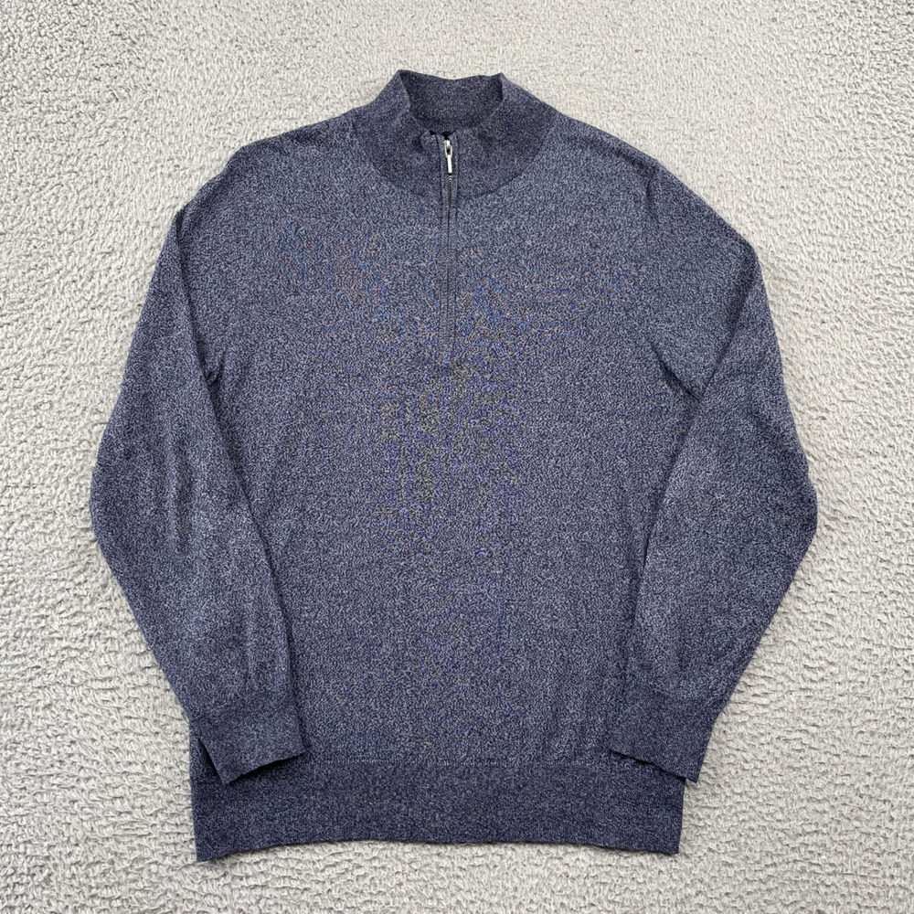 Patrick Assaraf Sweater Mens M Blue Quarter Zip Cotton Merino Wool Pullover